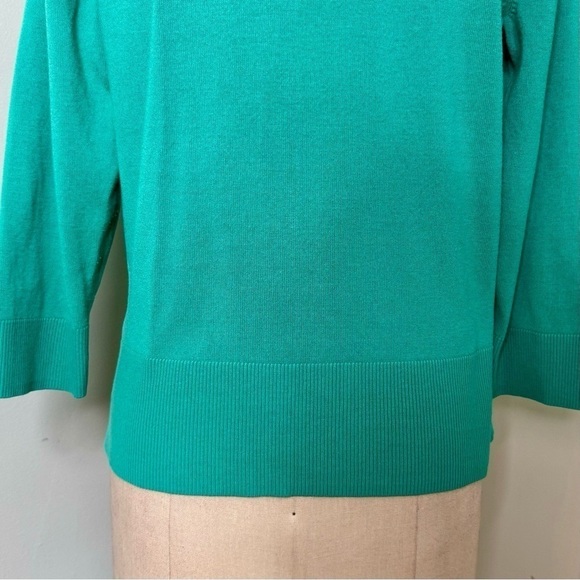 White House Black Market Green Snap Sweater Cardigan Ruffled Lace Trim Large - Picture 9 of 11
